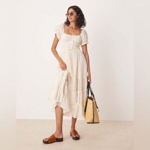 Free People falling sun lace insert midi dress in tea